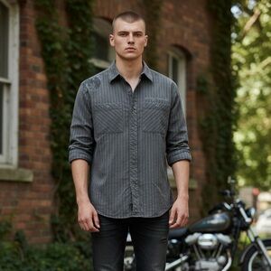 Harley Davidson Men's medium Gray Black Striped Shirt Eagle Graphics 96602-09VM